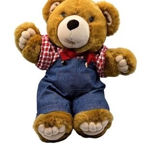 Vintage 1985 Love Land Teddy Bear Plush 18in Stuffed Animal Overalls Denim Blue